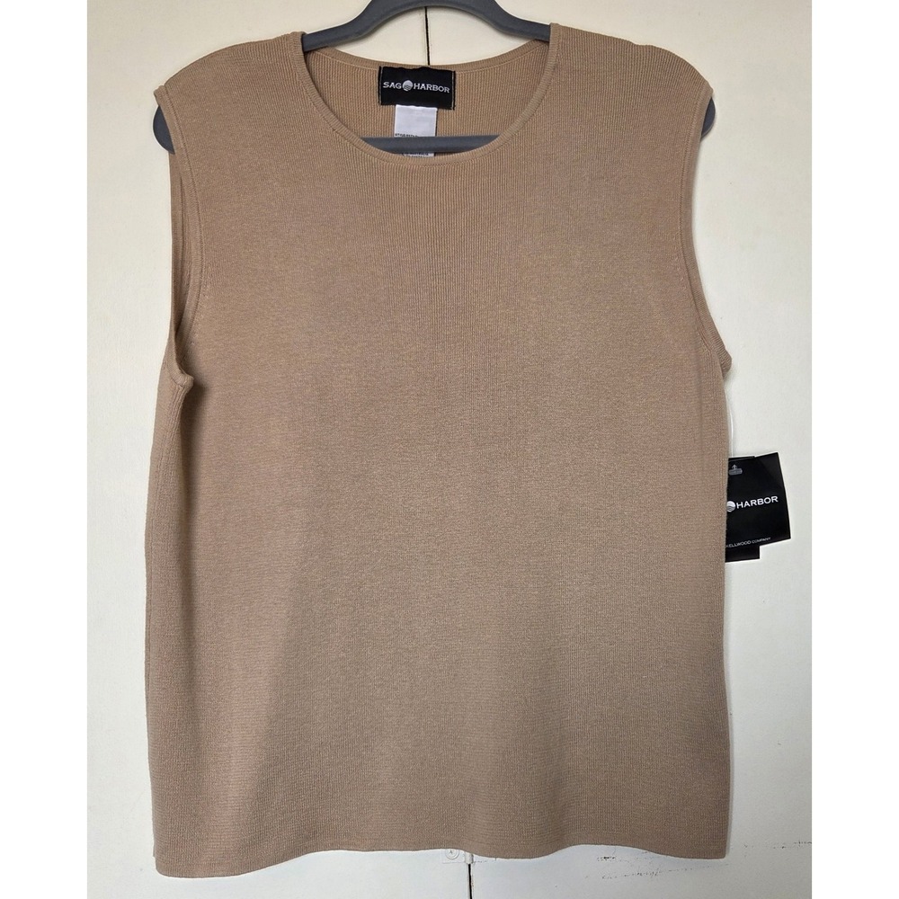 SAG HARBOR Women's Sleeveless Knit Top 100% Cotton Beige Sz XL ~NWT~